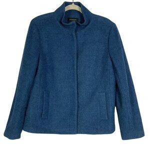 Talbots Blue Wool Blend Stand Collar Jacket, Size 10, Lined, Snap Close, Pockets